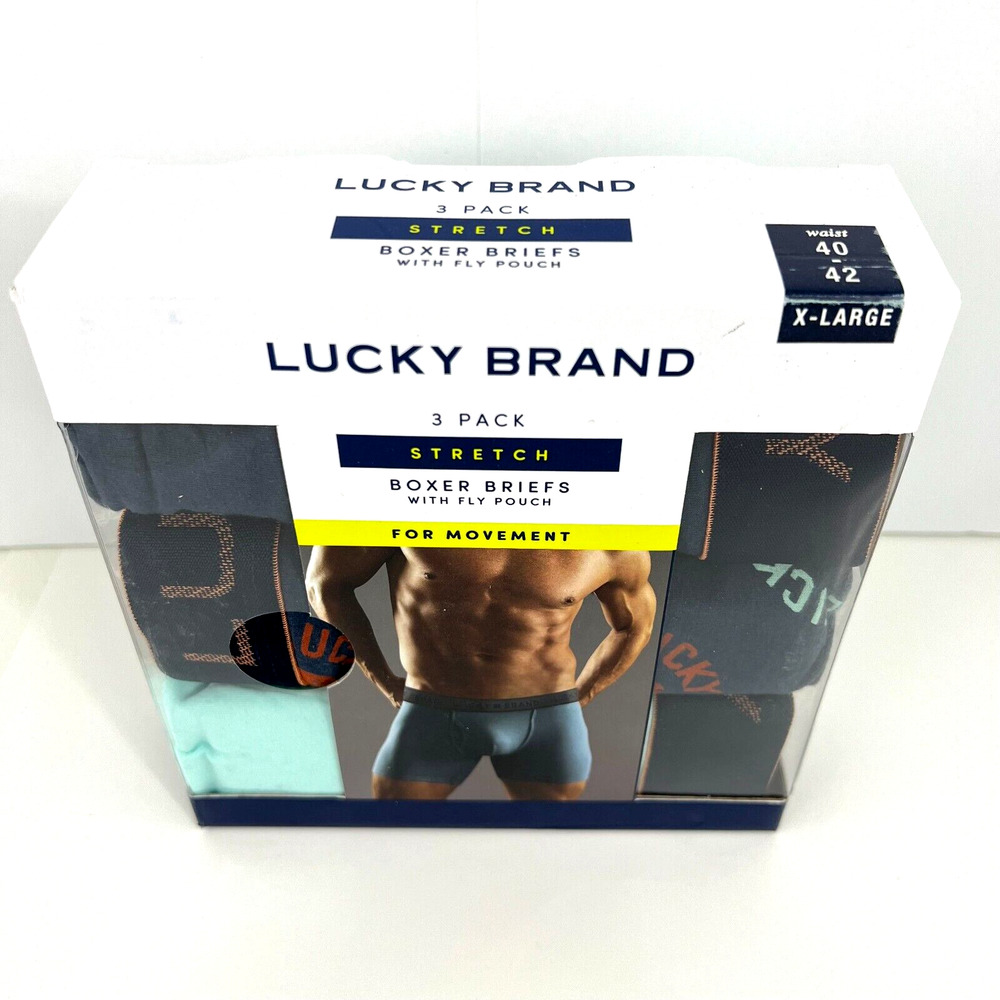 Lucky Brand 3 Pack Men Knit Boxer Briefs with Fly Pouch Cotton Underwear Size XL - Picture 13 of 16